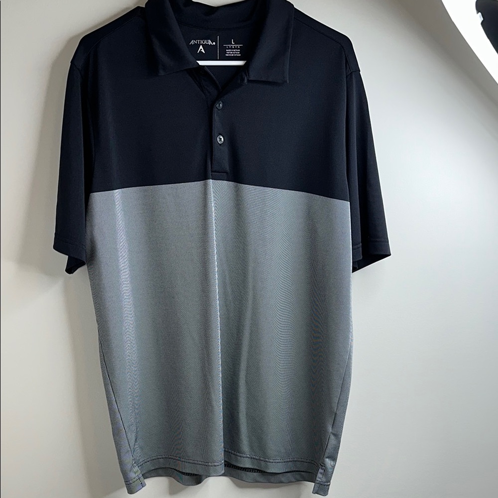 Antigua Men's Two-Tone Black and Gray Polo
